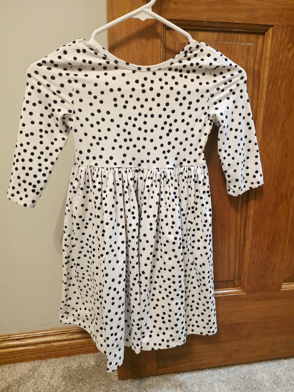 Girls White and Black Polka Dot Long Sleeve Casual Dress